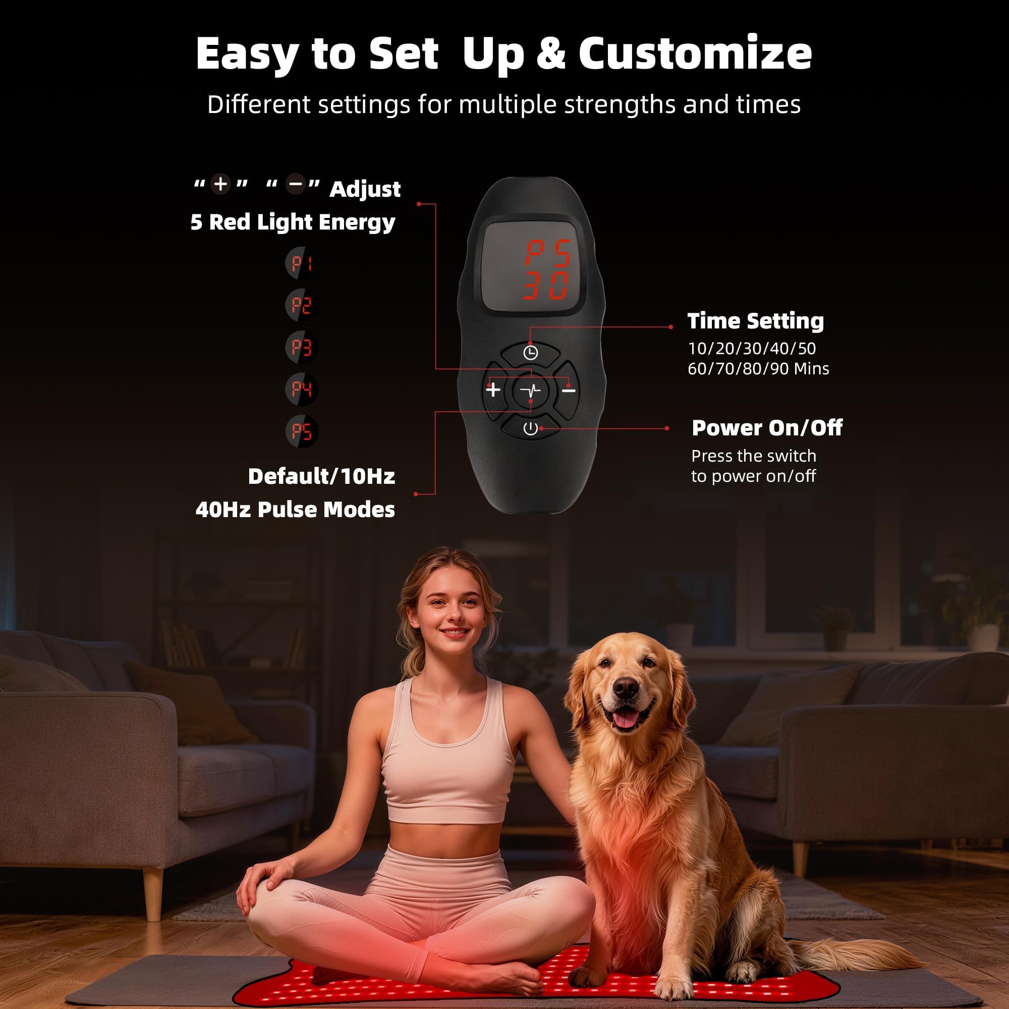 Morespond controlador iluminado con ajustes de tiempo e intensidad para personalizar sesiones