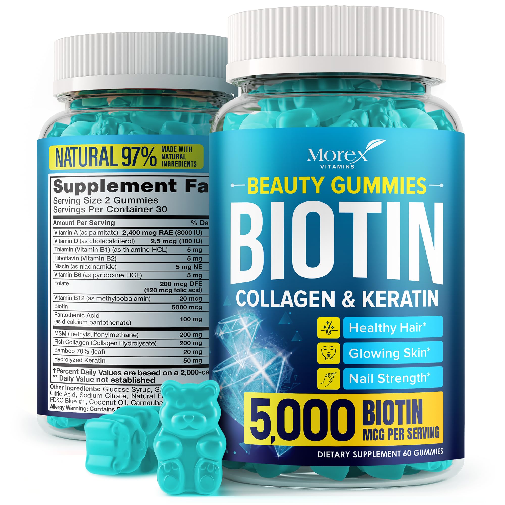 MOREX VITAMINS frente del envase mostrando 60 gomitas y beneficios