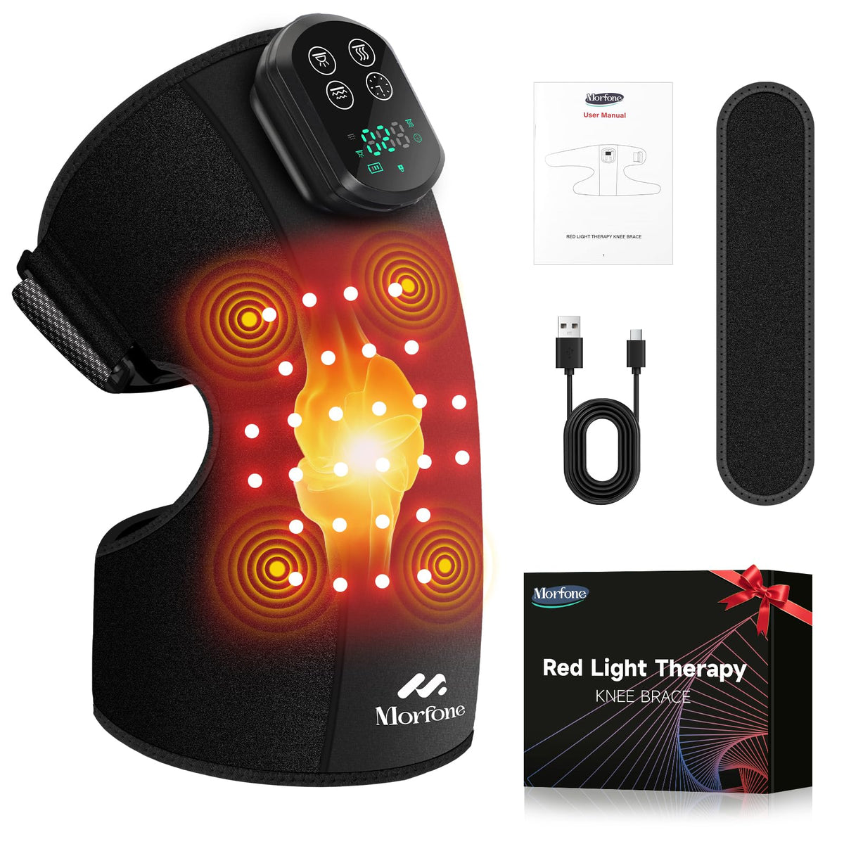 Morfone vista frontal del dispositivo para rodilla mostrando el diseño y ajuste cómodo
