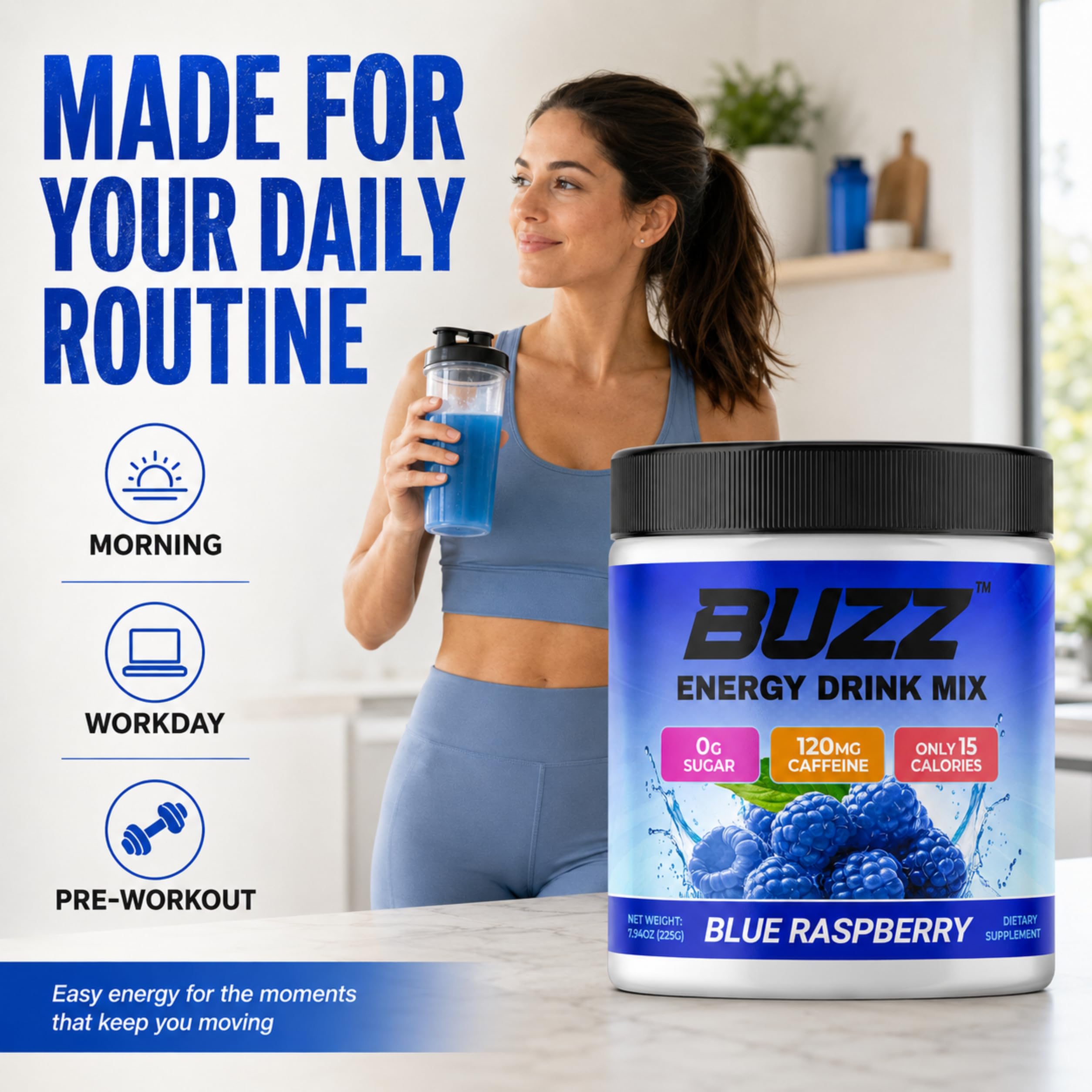 Morning Buzz cucharada siendo servida rápido para preparación práctica