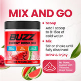 Morning Buzz etiqueta con lista de 18 vitaminas y minerales visibles