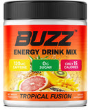 Morning Buzz frente del envase mostrando marca y sabor Tropical Fusion para energía práctica