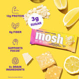 MOSH barra cortada mostrando interior rico en proteínas y fibra