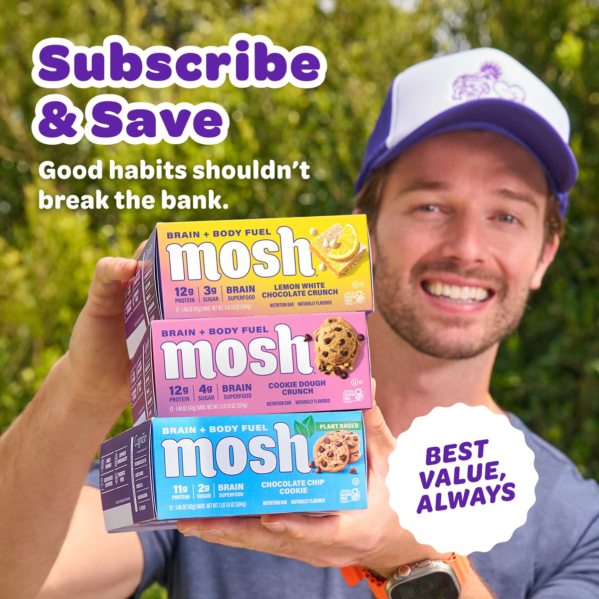 MOSH caja abierta con barras embaladas individualmente para snack