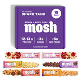 MOSH empaque frontal del pack variedad mostrando 15 barras, conveniencia portable
