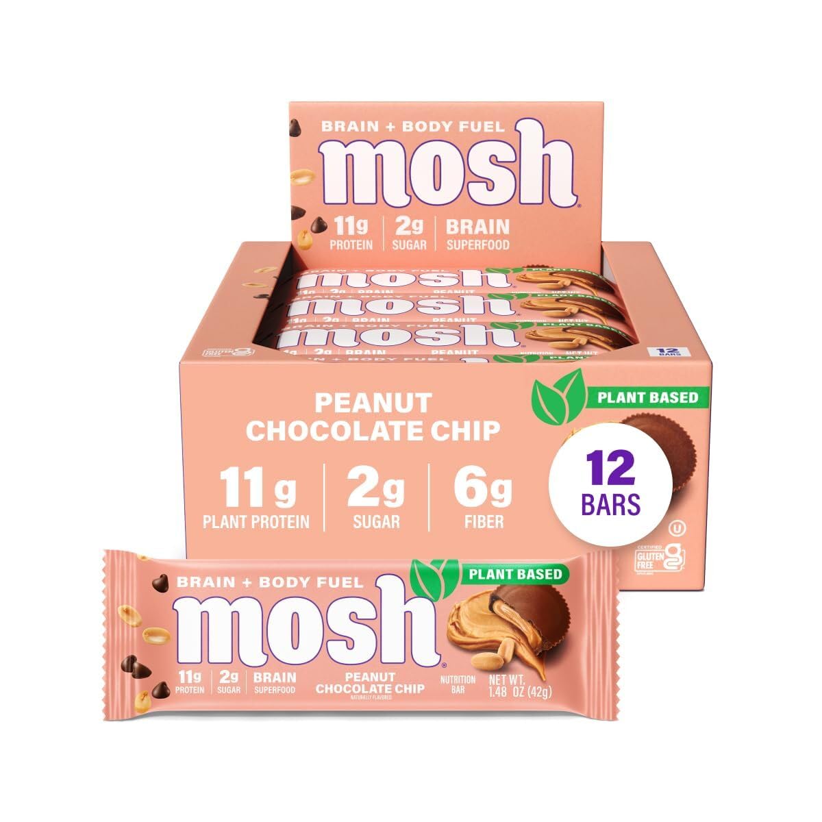 MOSH paquete frontal Peanut Chocolate Chip con información visible