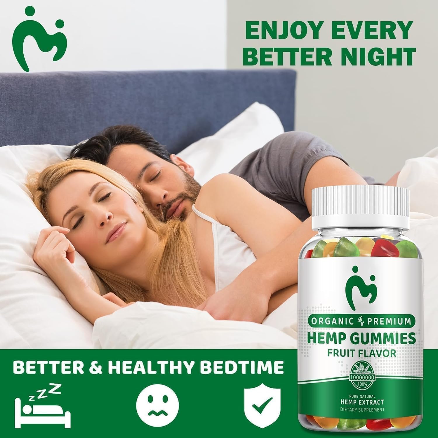 MOSRAY gomitas junto a almohada y luz tenue sugeriendo uso nocturno relajante