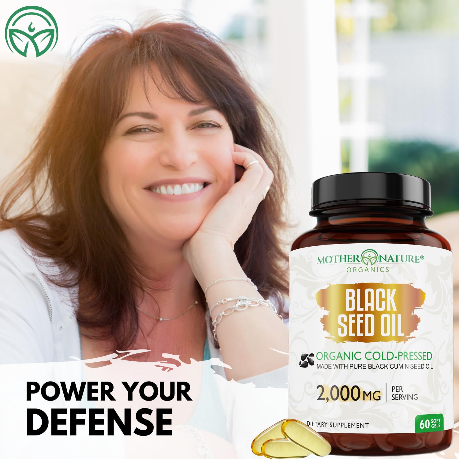Mother Nature Organics botella en ambiente natural para estilo de vida saludable