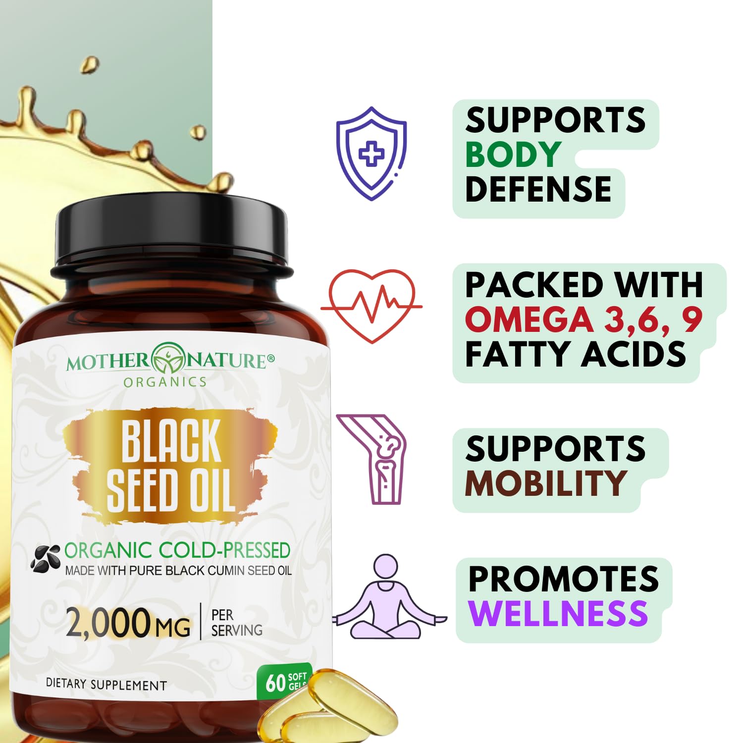 Mother Nature Organics detalle de etiqueta con ingredientes y concentración