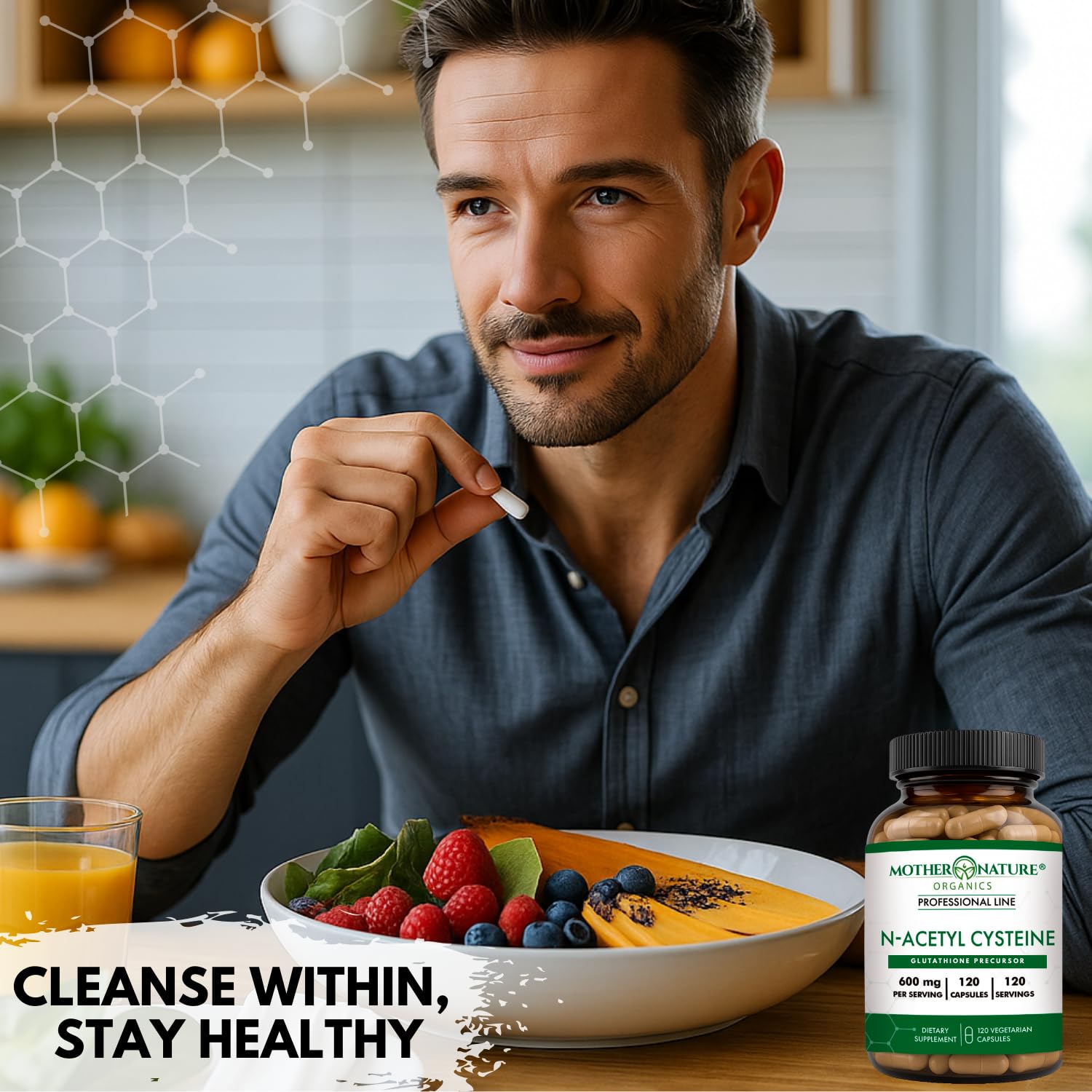 Mother Nature Organics producto ambientado en cocina saludable estilo vida