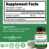Mother Nature Organics etiqueta informativa con ingredientes y certificaciones claras