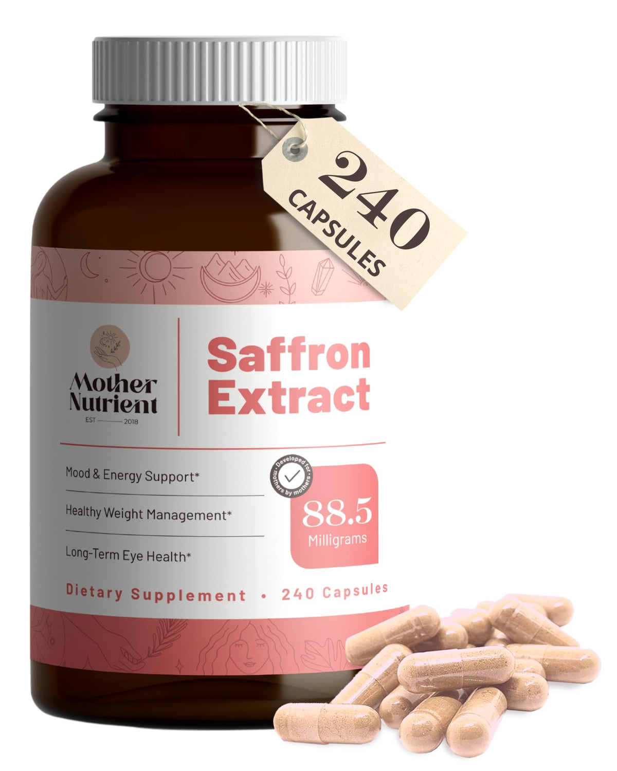 Mother Nutrient frasco frente, envase claro y beneficios de suministro prolongado