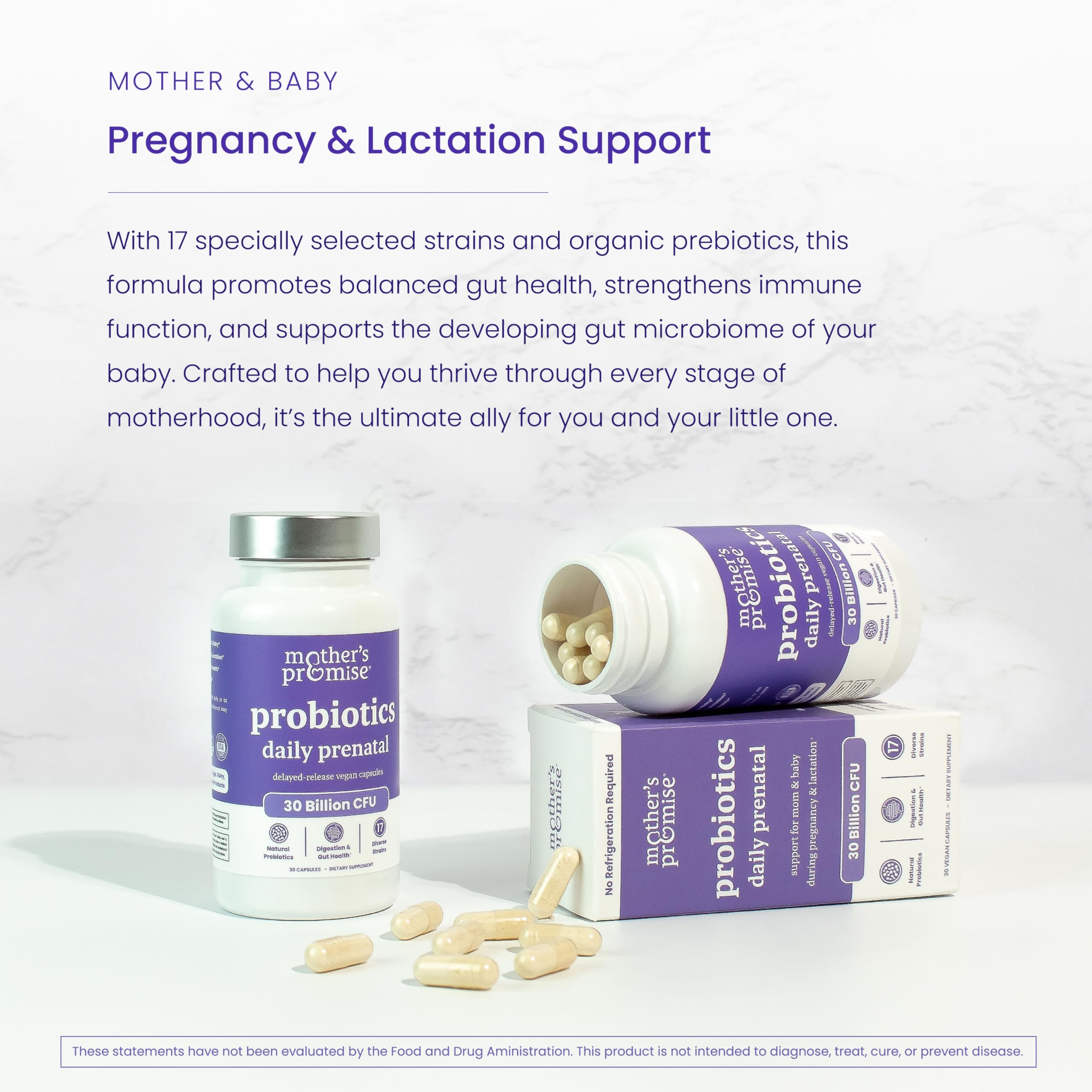 Mother's Promise etiqueta de ingredientes mostrando certificaciones y pureza