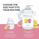 MOTIVE PURE gota concentrada mezclándose en agua para hidratación rápida