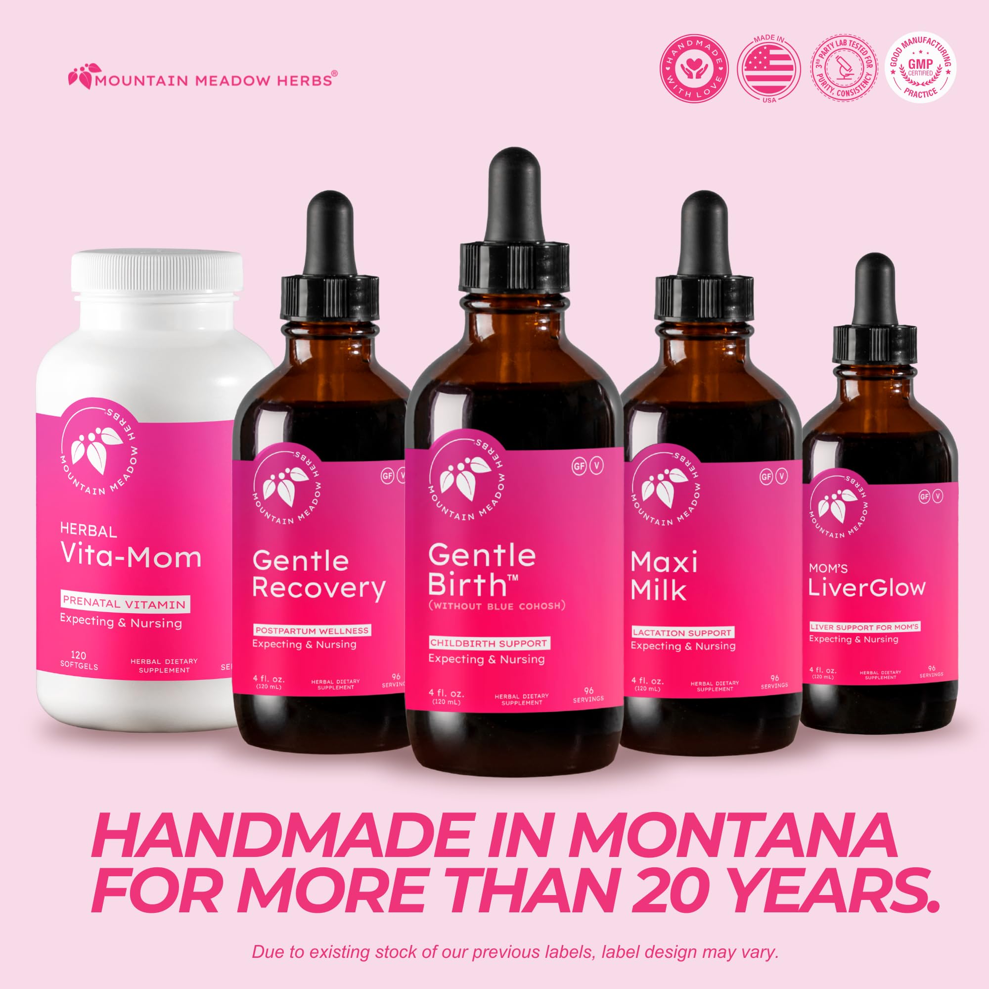 Mountain Meadow Herbs botella 4oz junto a una mano para comparar tamaño