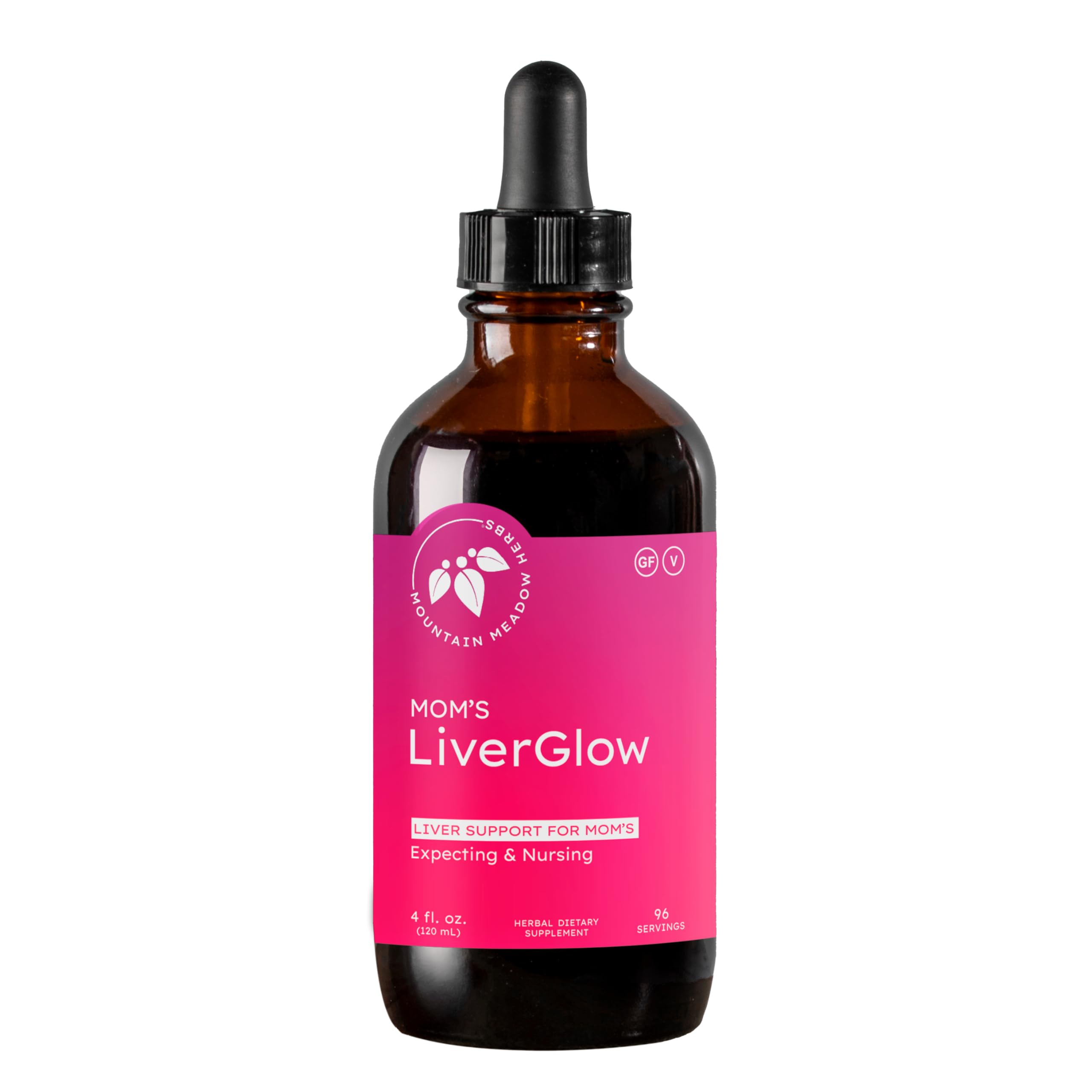 Mountain Meadow Herbs frasco delantero mostrando etiqueta clara y beneficio de apoyo hepático