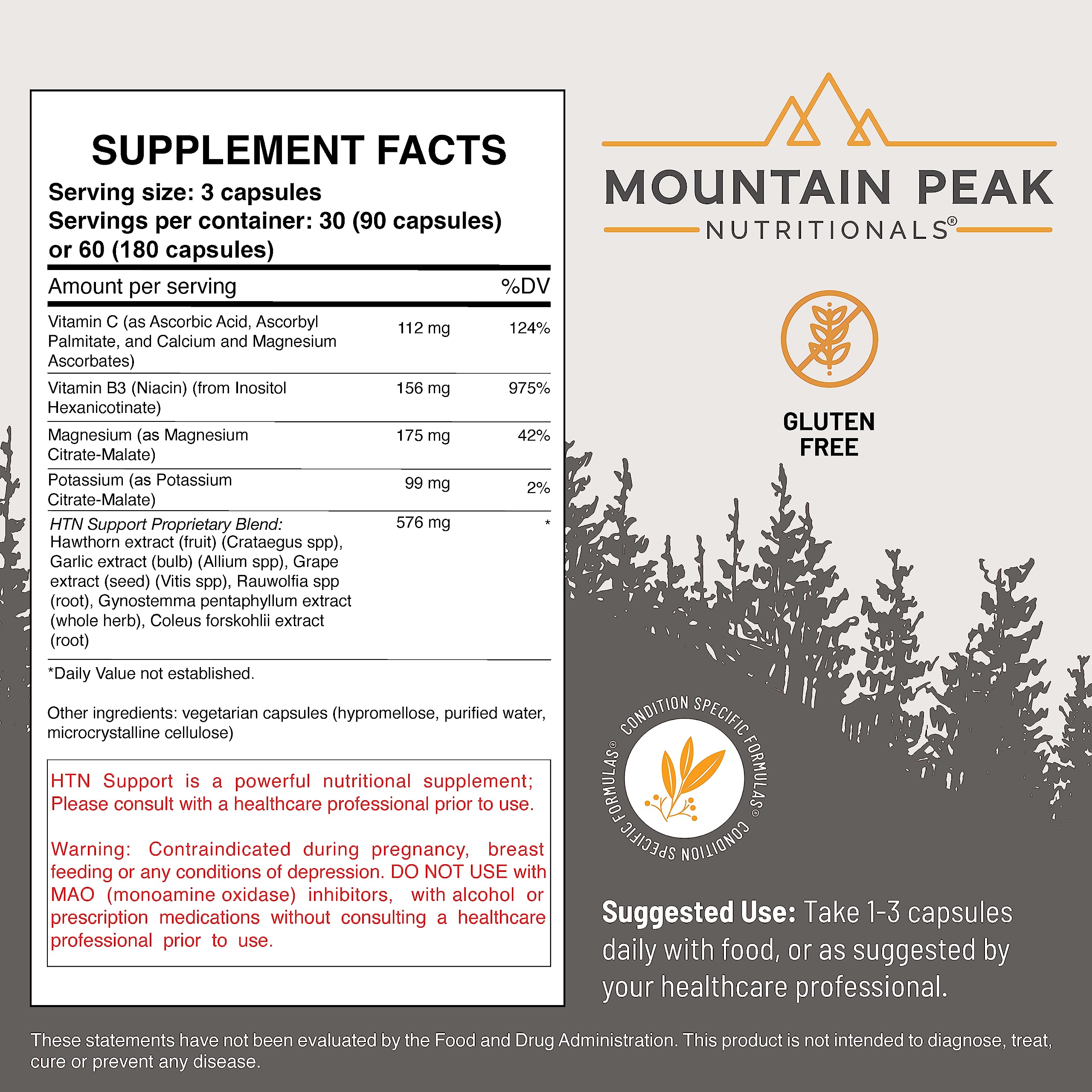 Mountain Peak Nutritionals botella abierta con 180 cápsulas para suministro prolongado