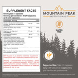 Mountain Peak Nutritionals botella abierta con 180 cápsulas para suministro prolongado