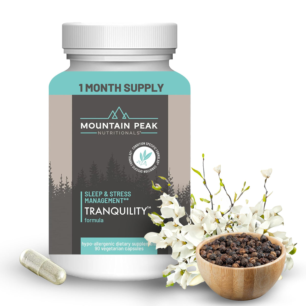 Mountain Peak Nutritionals frasco frontal mostrando etiqueta clara y beneficios