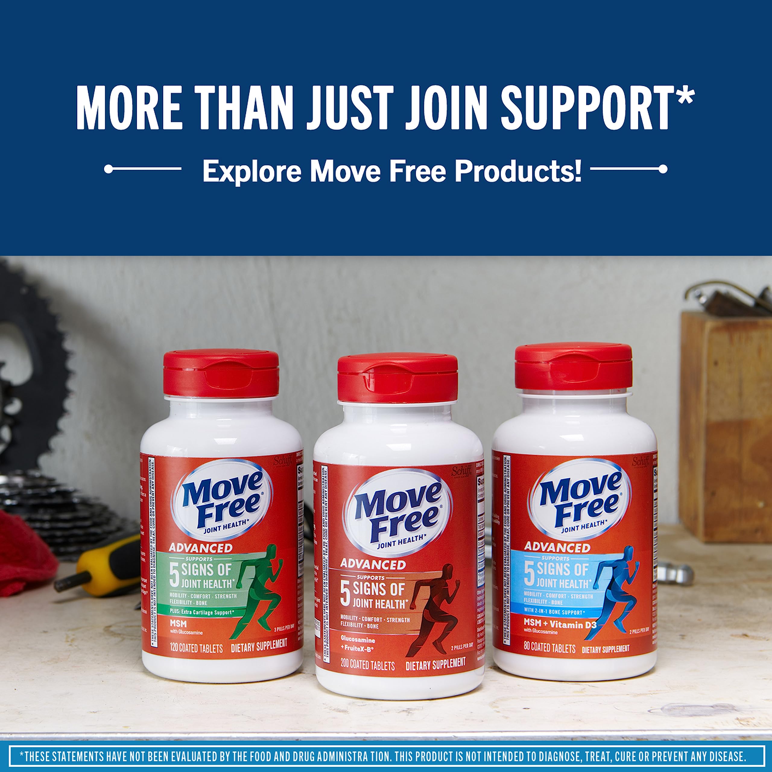 Move Free frasco junto a desayuno simbolizando toma con comidas