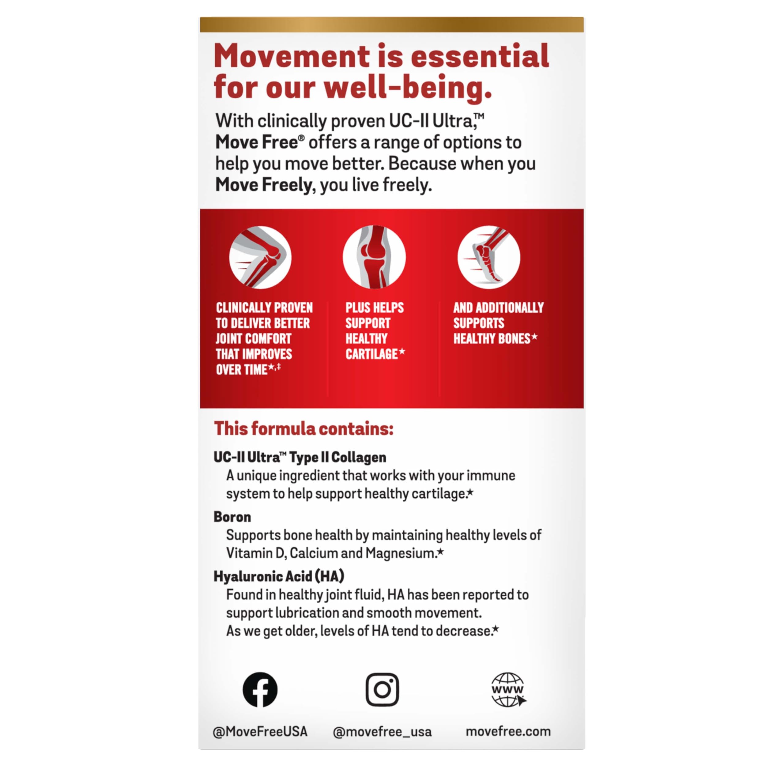 Move Free etiqueta con listado de ingredientes y direcciones para mayor transparencia
