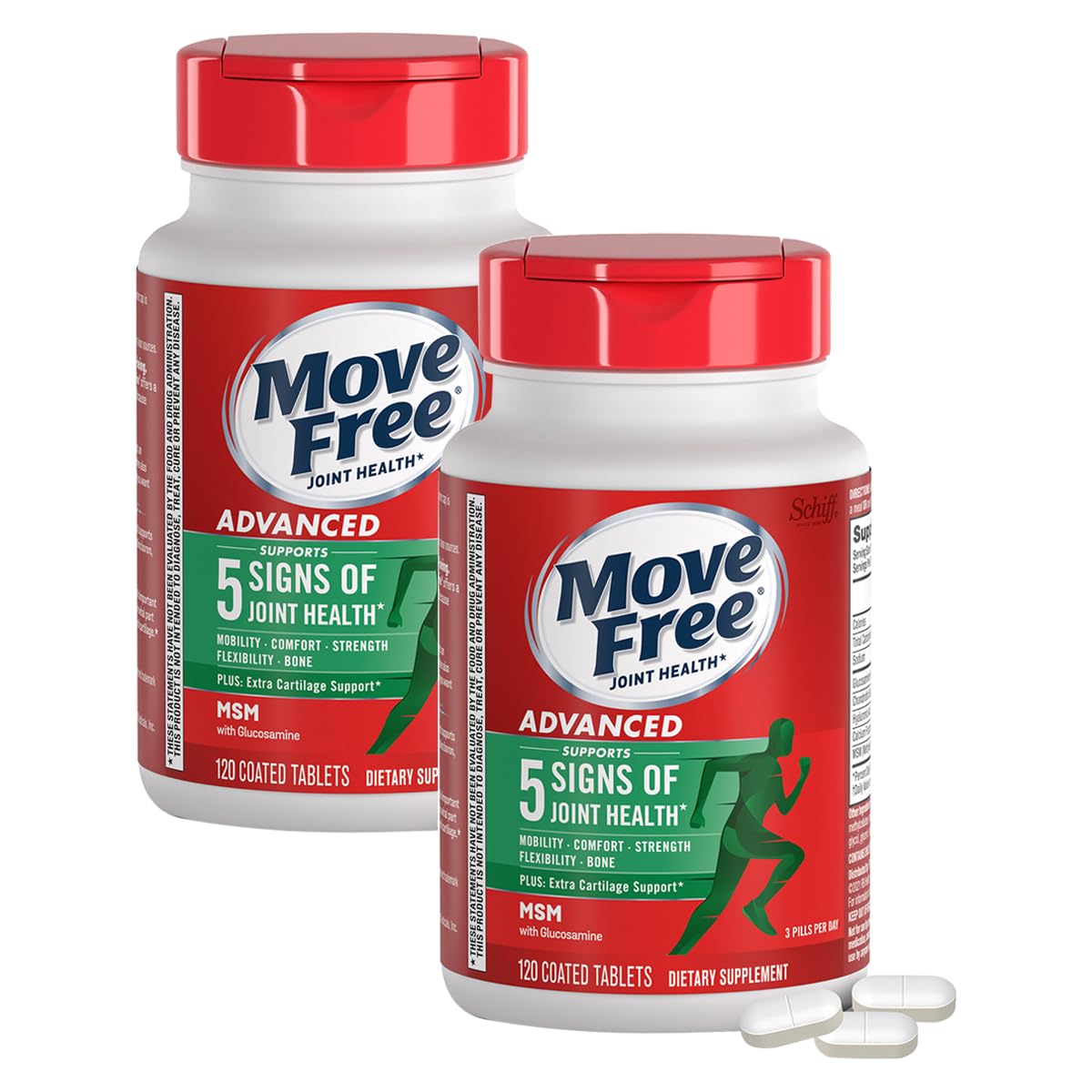Move Free frente del paquete mostrando apoyo articular y beneficio de movilidad