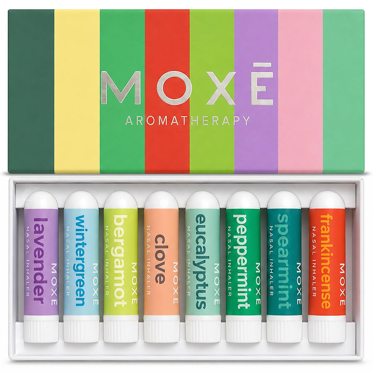MOXĒ frontal del paquete de 8 inhaladores, conveniente para llevar