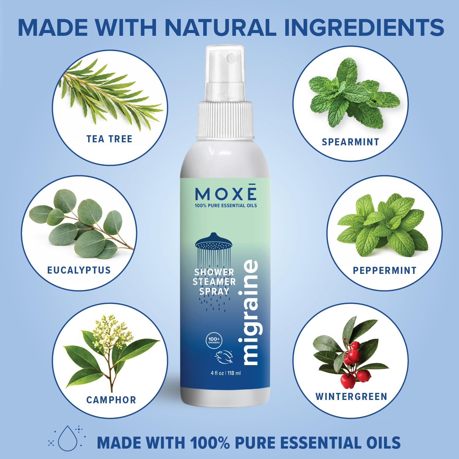 MOXE spray en uso dentro de la ducha liberando vapor aromático reconfortante
