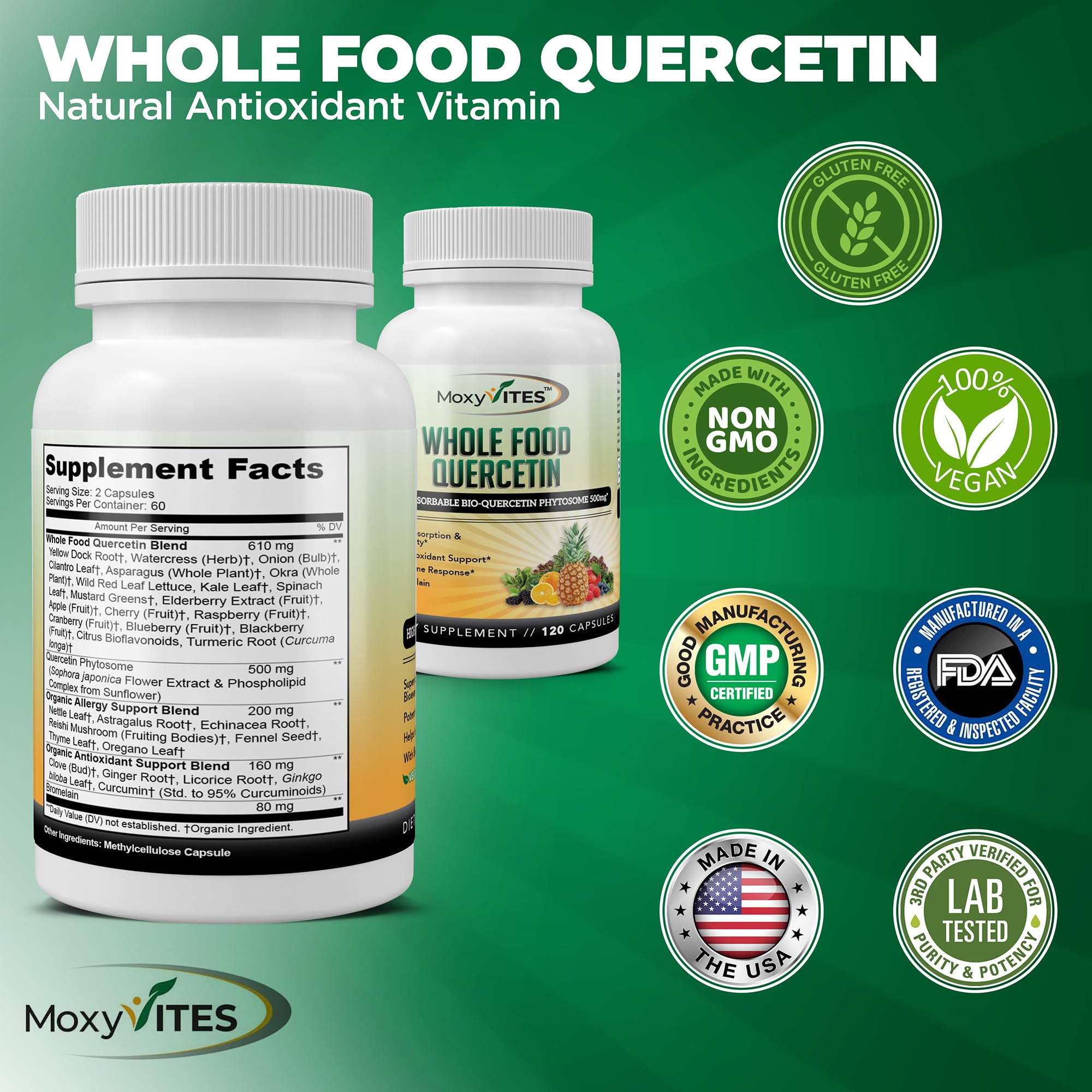 MoxyVites etiqueta nutricional destacando dosis y potencia por cápsula