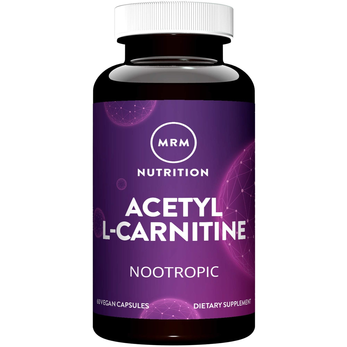 MRM frasco frontal del suplemento Acetyl L‑Carnitine 500 mg mostrando diseño y cantidad