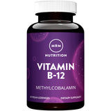 MRM envase frontal mostrando B‑12 2000 mcg y 60 porciones, beneficios veganos