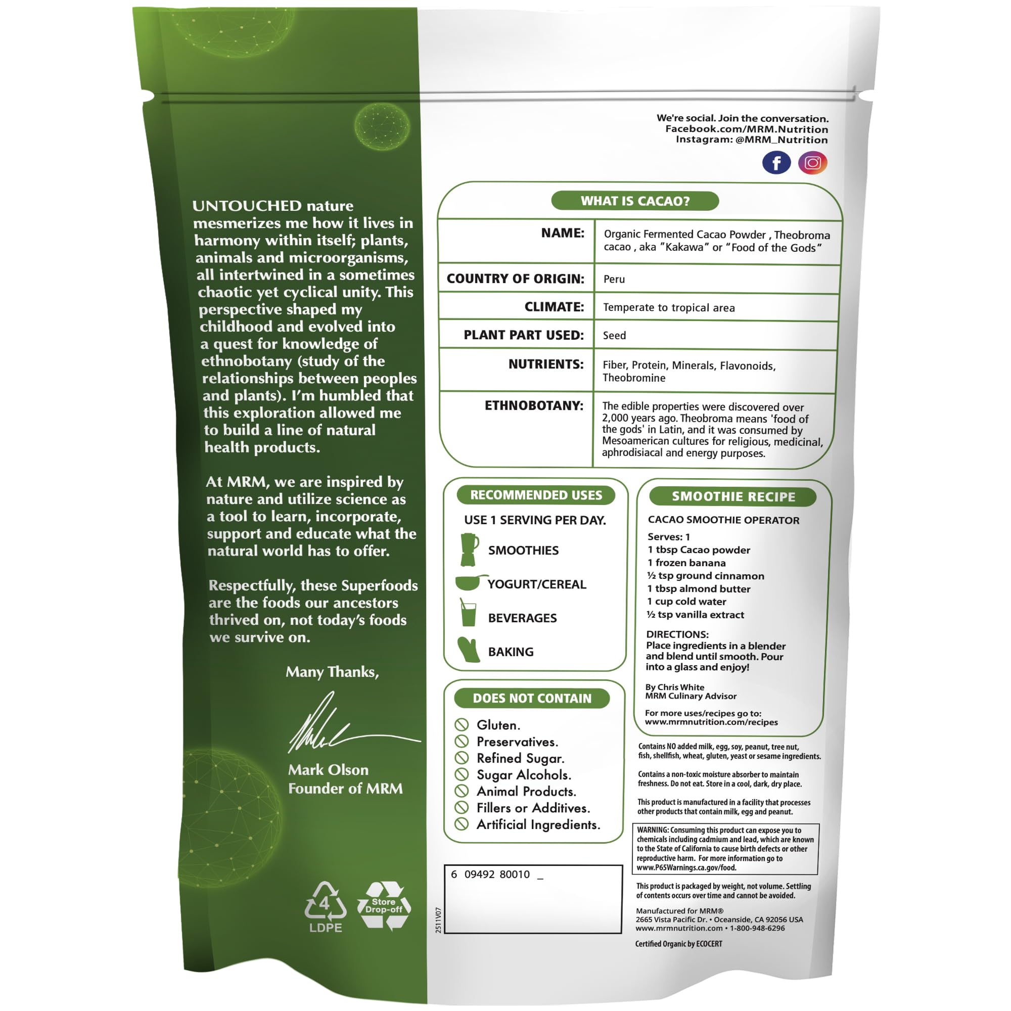MRM cacao en batido cremoso y cuenco ideal para recetas y textura rica