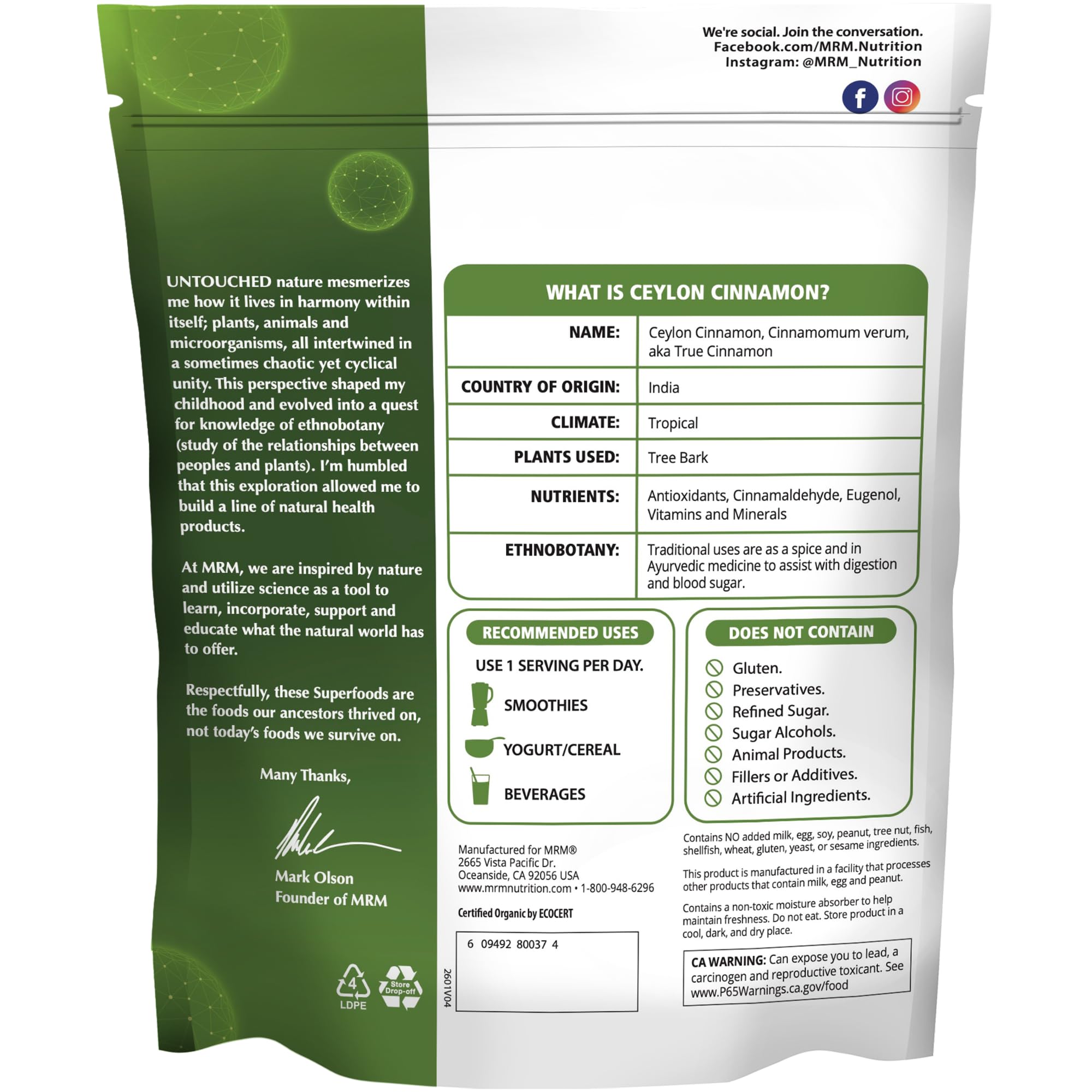 MRM canela Ceylon textura en primer plano polvo fino ideal para mezclar