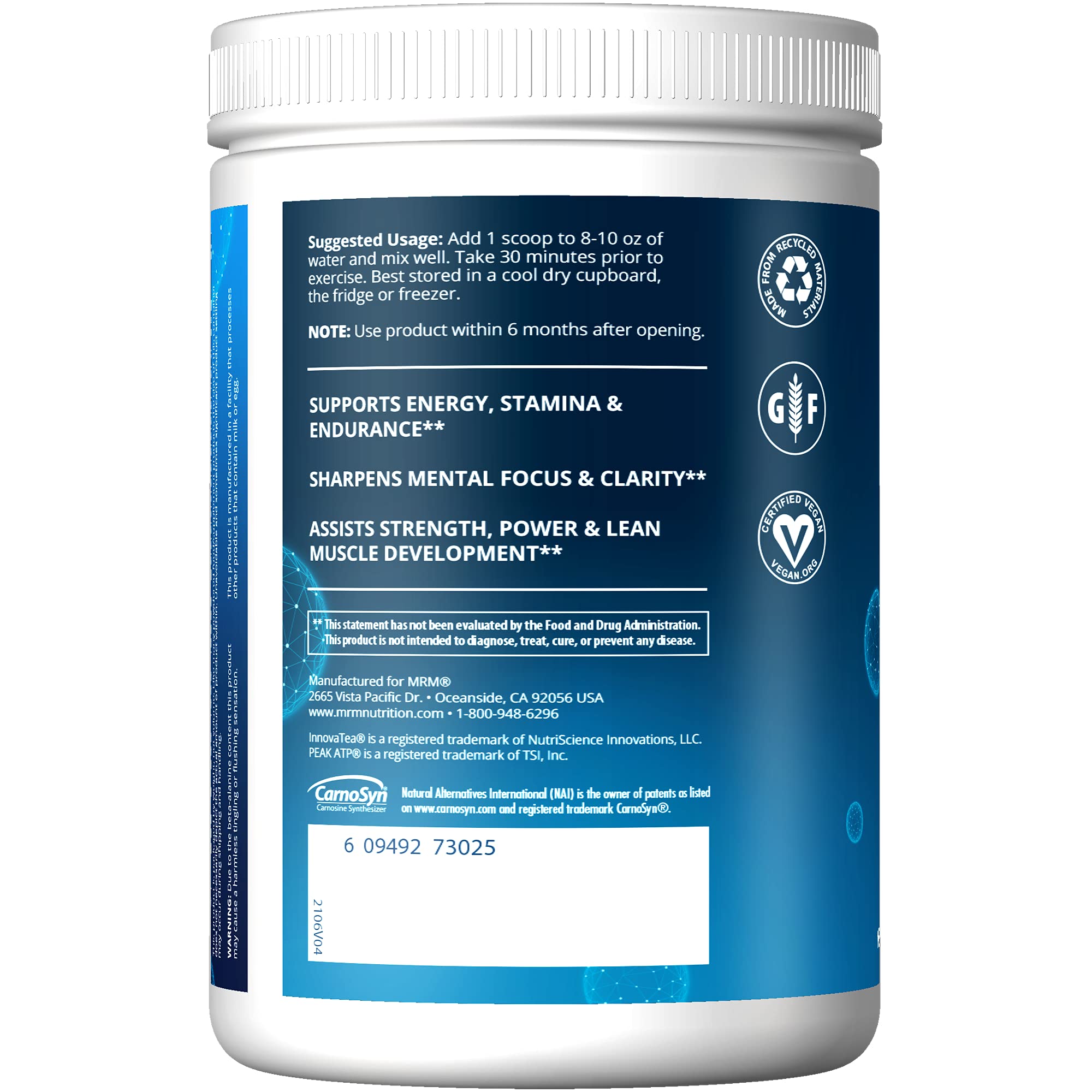 MRM etiqueta con lista de ingredientes y concentraciones visibles