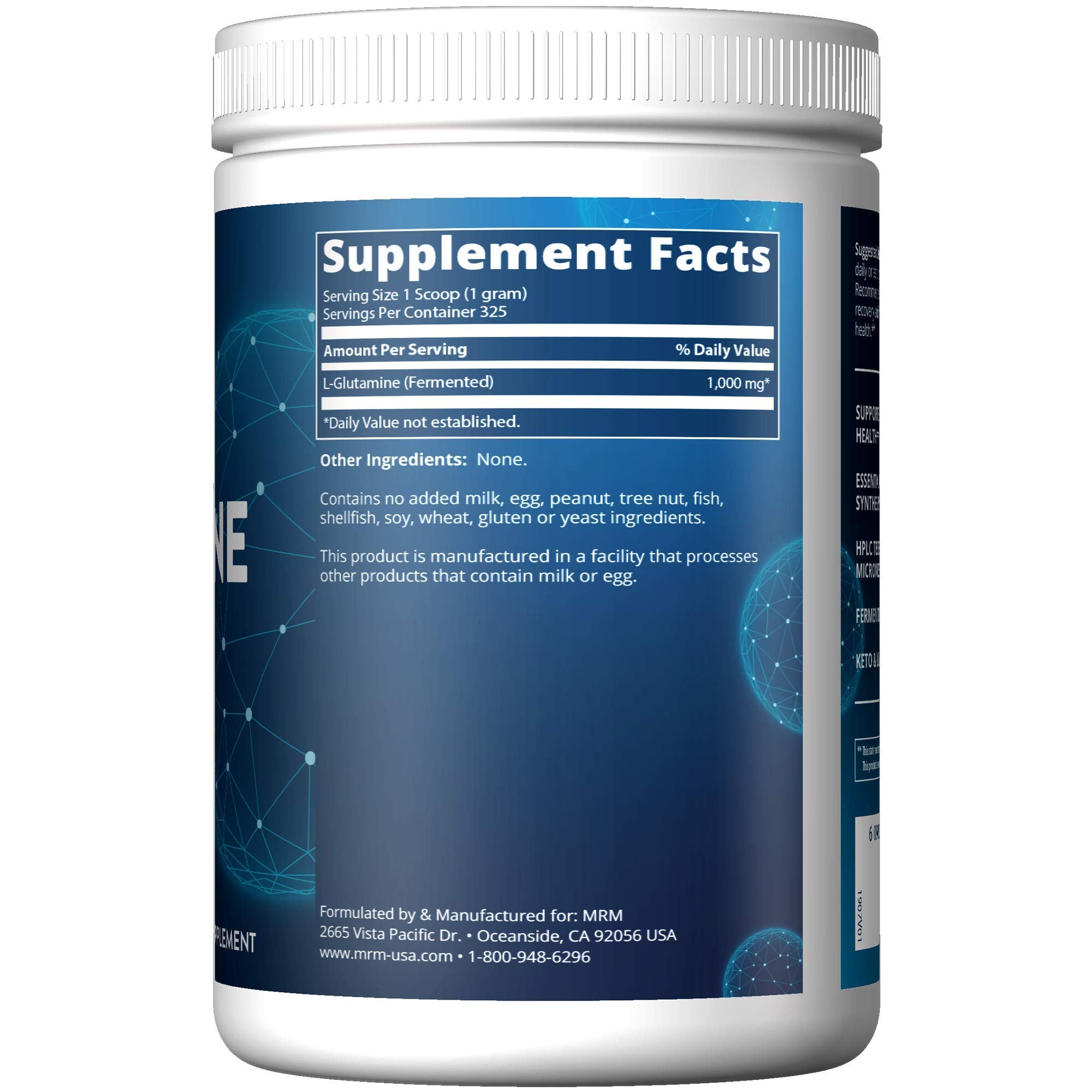 MRM cucharada con 5,000 mg de L‑Glutamine por servicio lista para mezclar