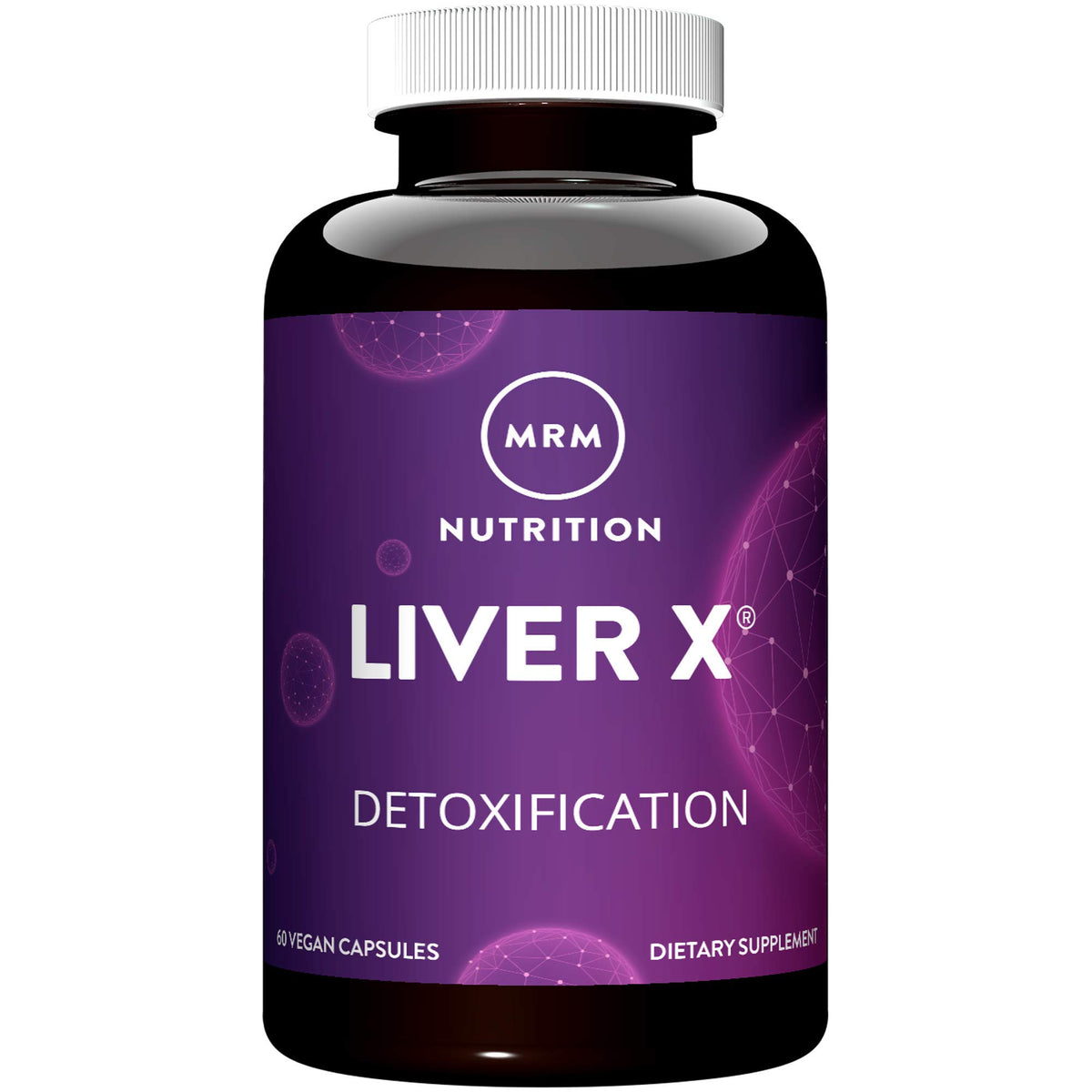 MRM frasco delantero de Liver X mostrando etiqueta clara y beneficios