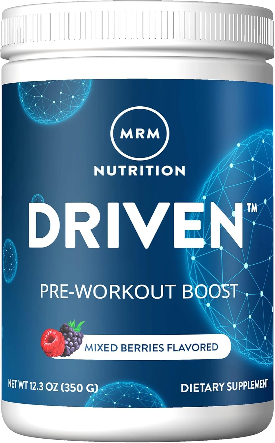 MRM pre workout frente del envase mostrando sabor y 29 servicios