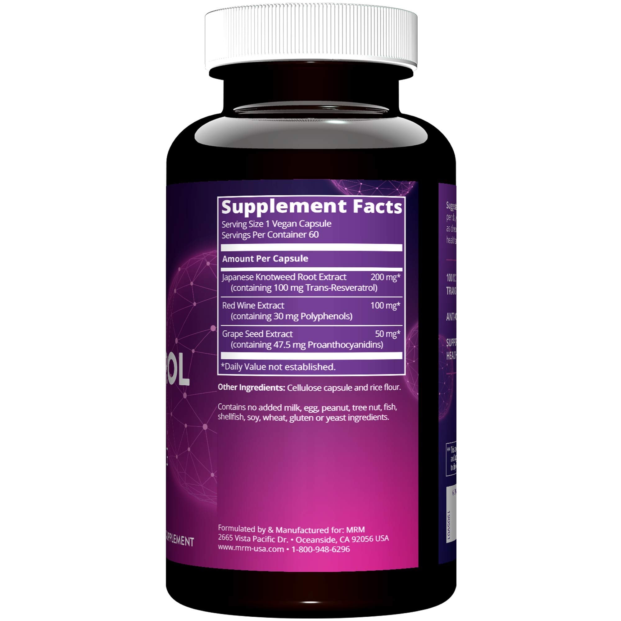 MRM resveratrol cápsula en mano, textura y tamaño para dosificación diaria