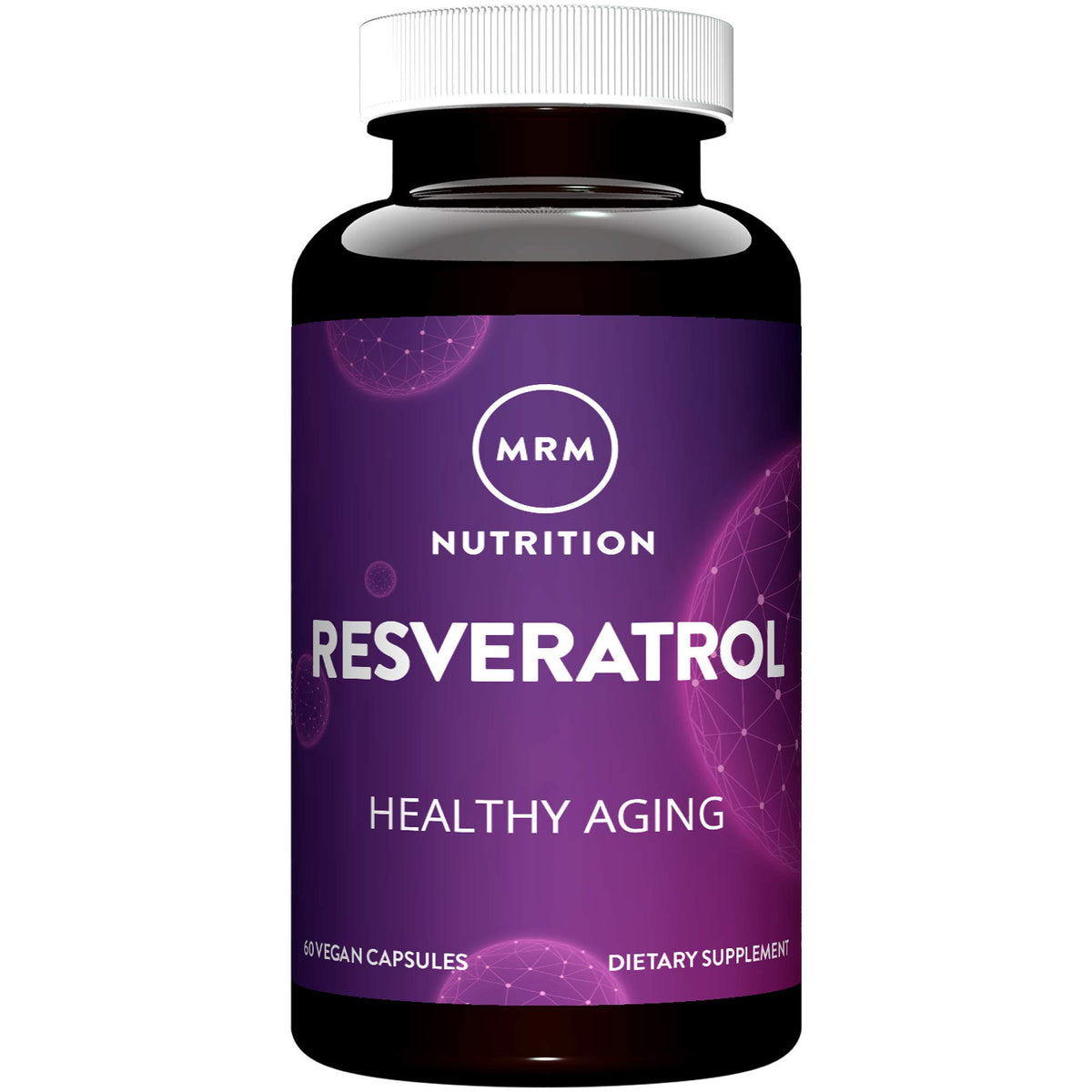 MRM resveratrol frasco frontal mostrando etiqueta clara y beneficios