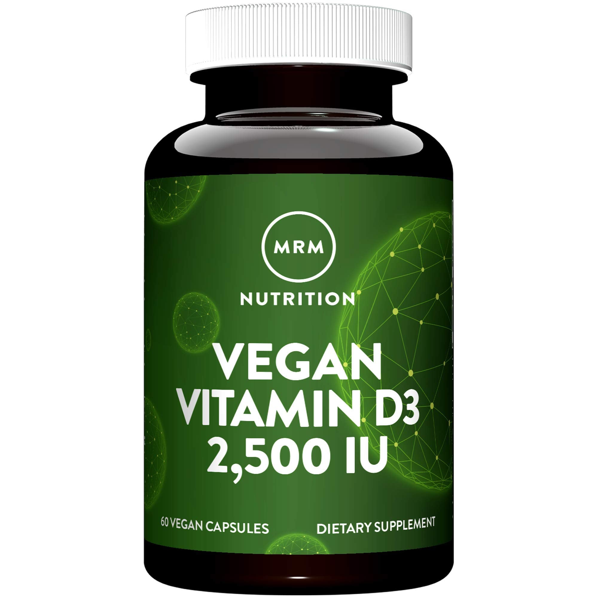 MRM envase Vitamin D3 2,500 IU frente, clara identificación vegana