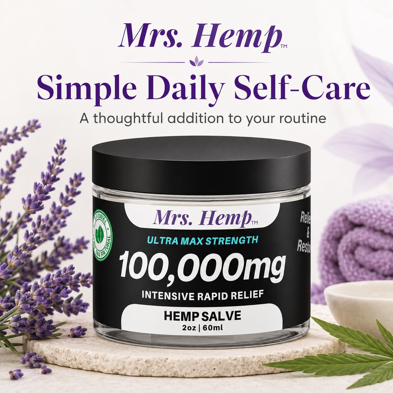 Mrs. Hemp textura cremosa en primer plano, hidratación concentrada visible