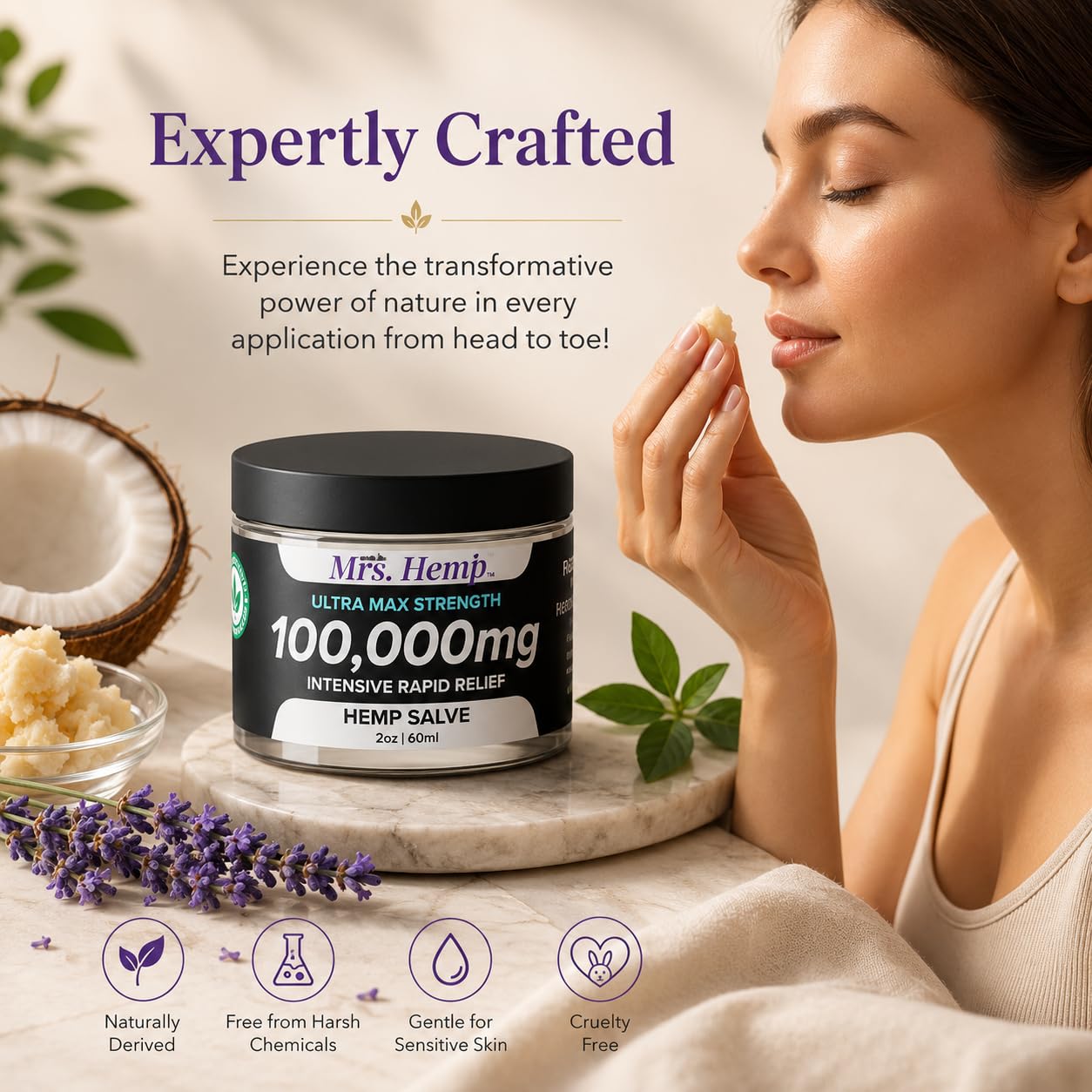 Mrs. Hemp aplicación en codo y rodilla mostrando zonas recomendadas