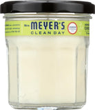 Mrs. MEYER'S vela frontal en tarro de cristal mostrando etiqueta y aroma