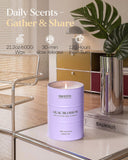 M&SENSE vela encendida en salón, crea ambiente relajante y distribución de aroma