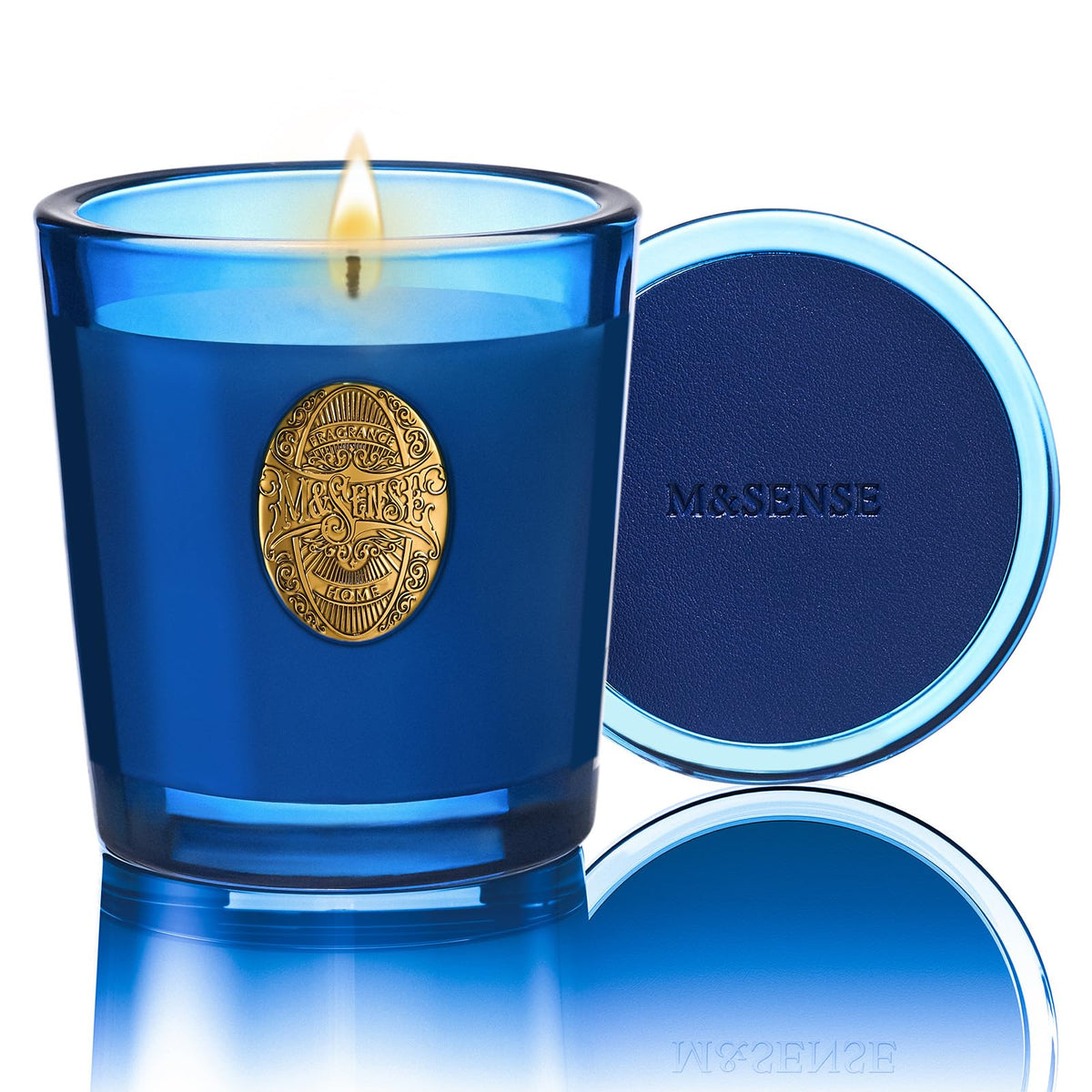 M&SENSE vela Peace & Blue vista frontal elegante para decorar y aromatizar