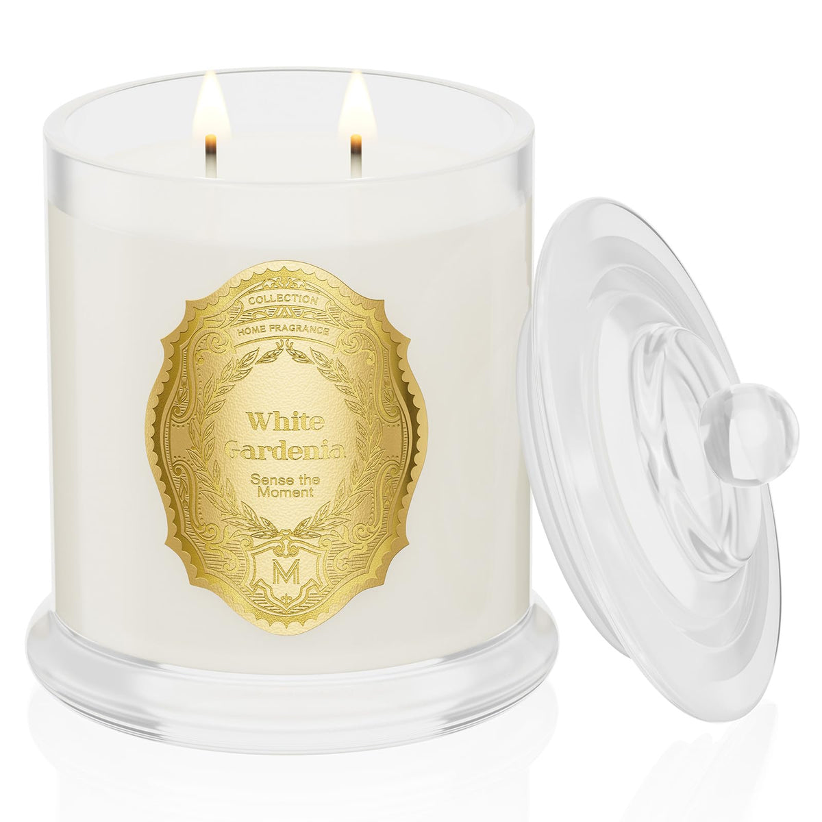 M&SENSE vela White Gardenia vista frontal elegante y decorativa