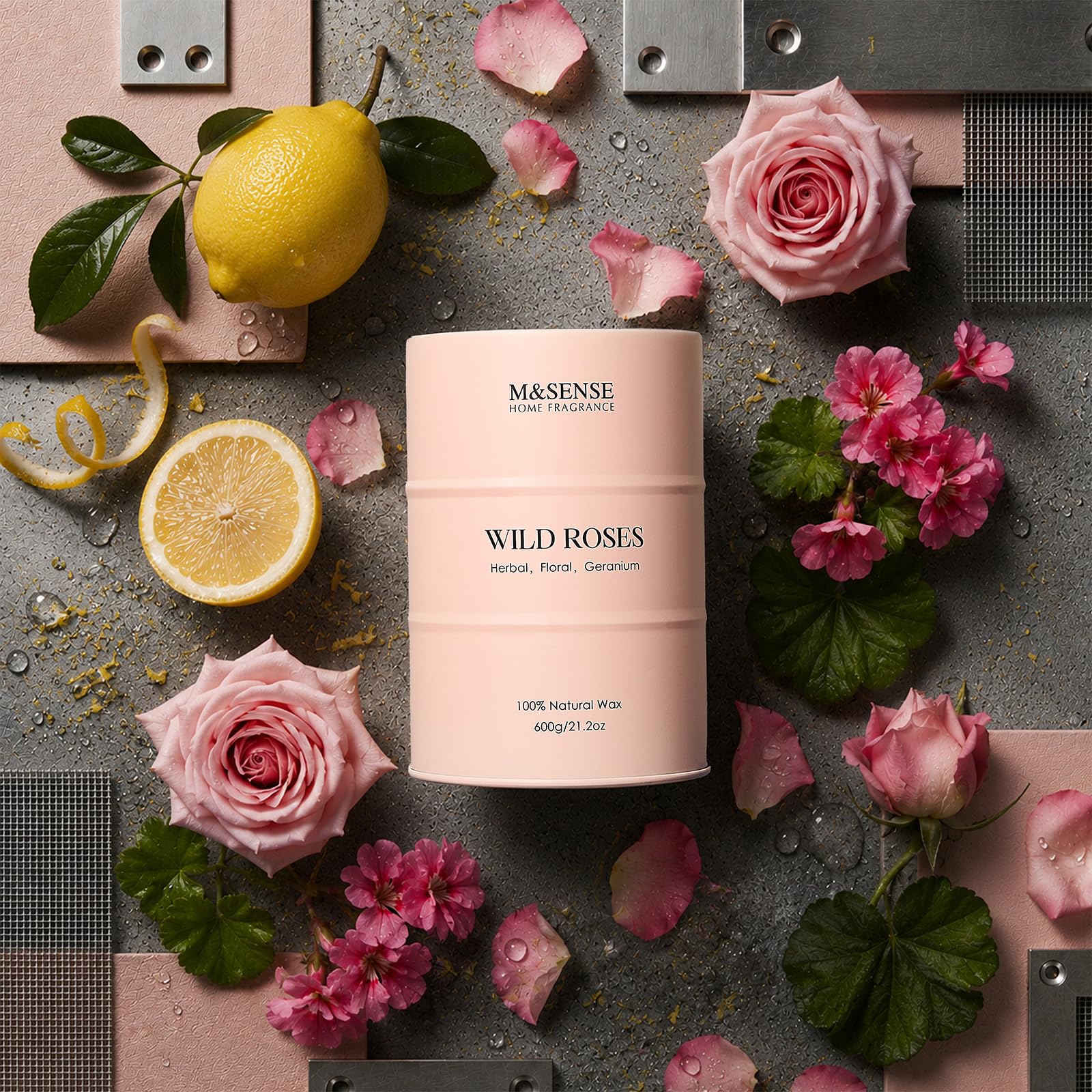 M&SENSE cera Wild Rose primer plano de textura, combustión más lenta