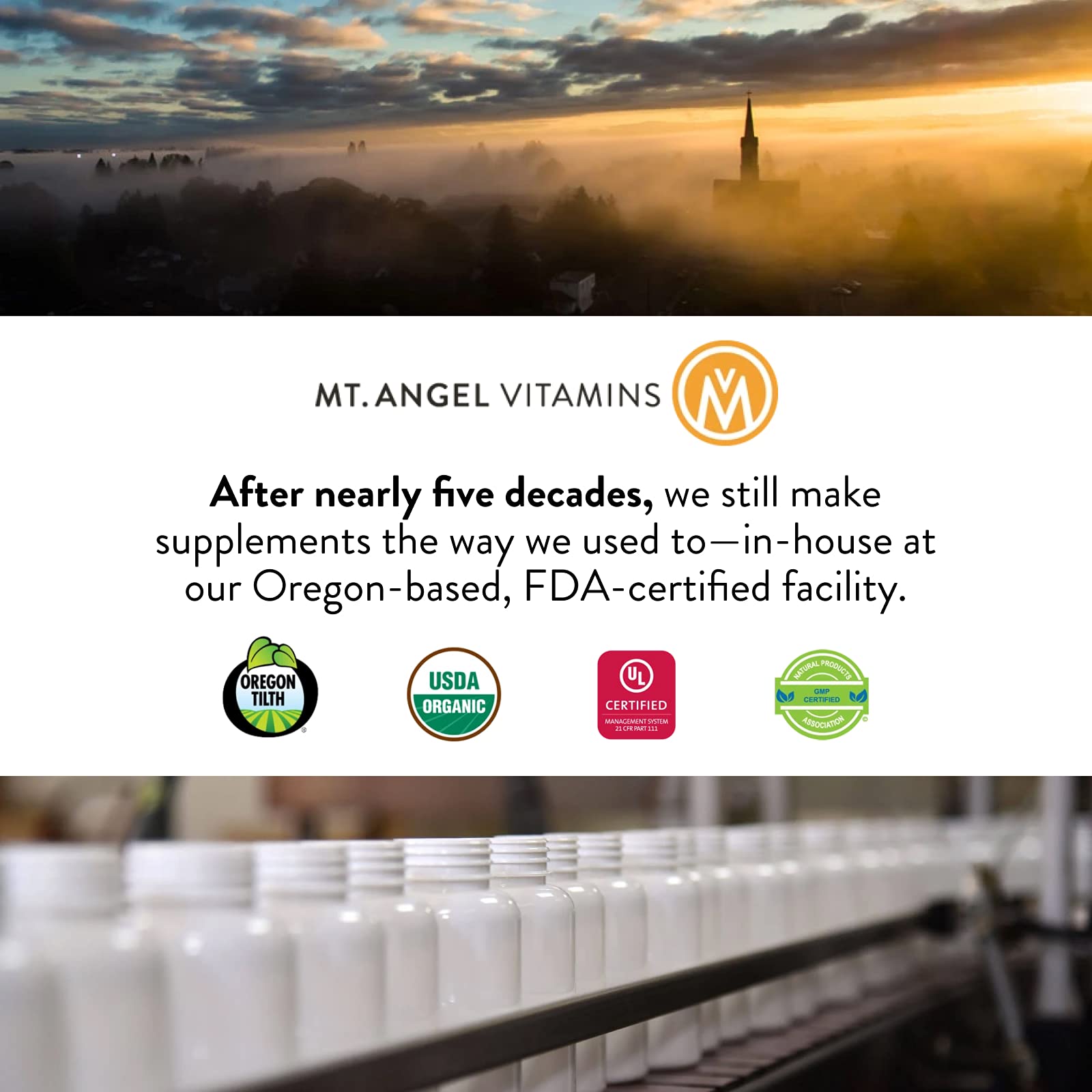 Mt. Angel Vitamins empaque con sello GMP de Oregon asegura calidad