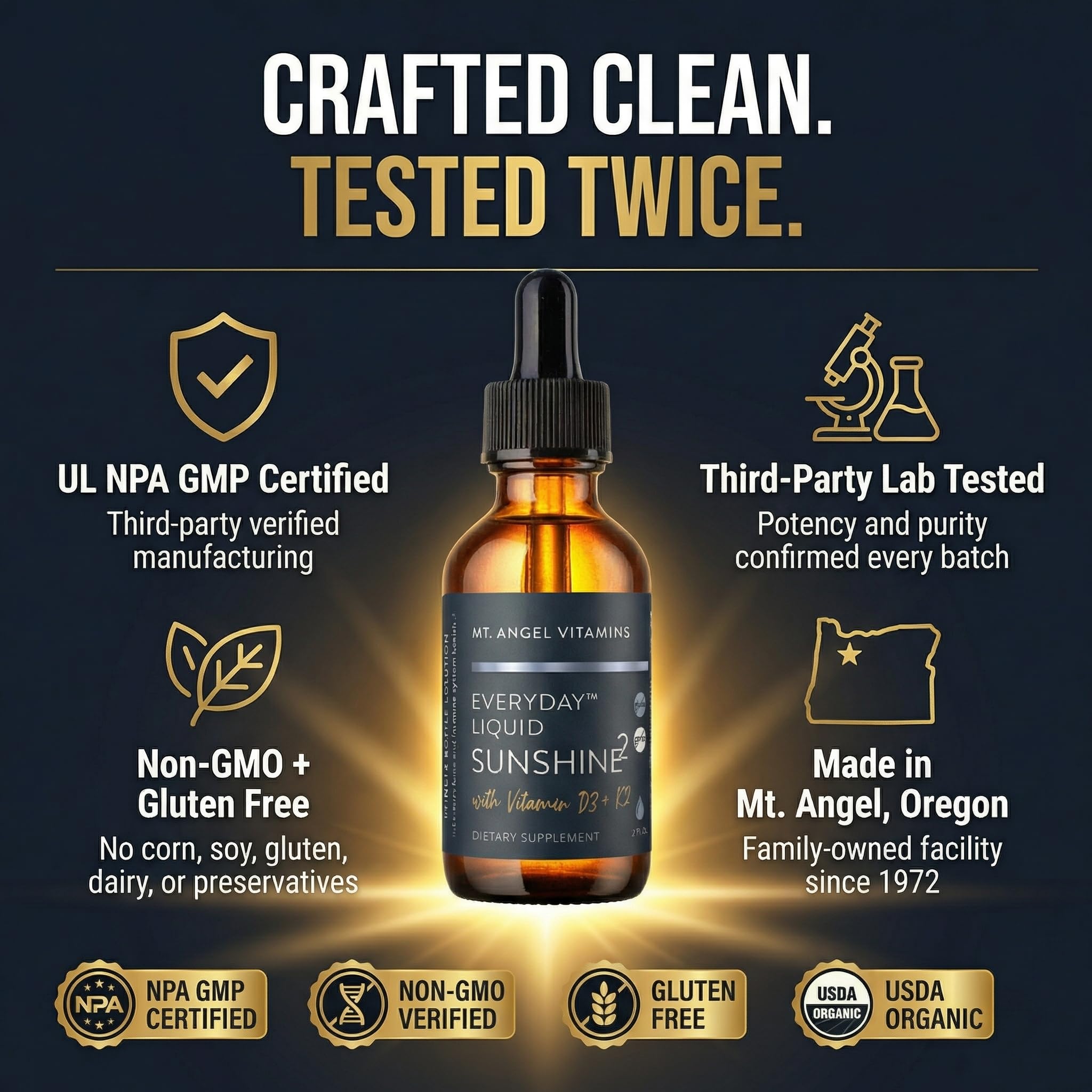 Mt. Angel Vitamins etiqueta con ingredientes limpios y sin alérgenos