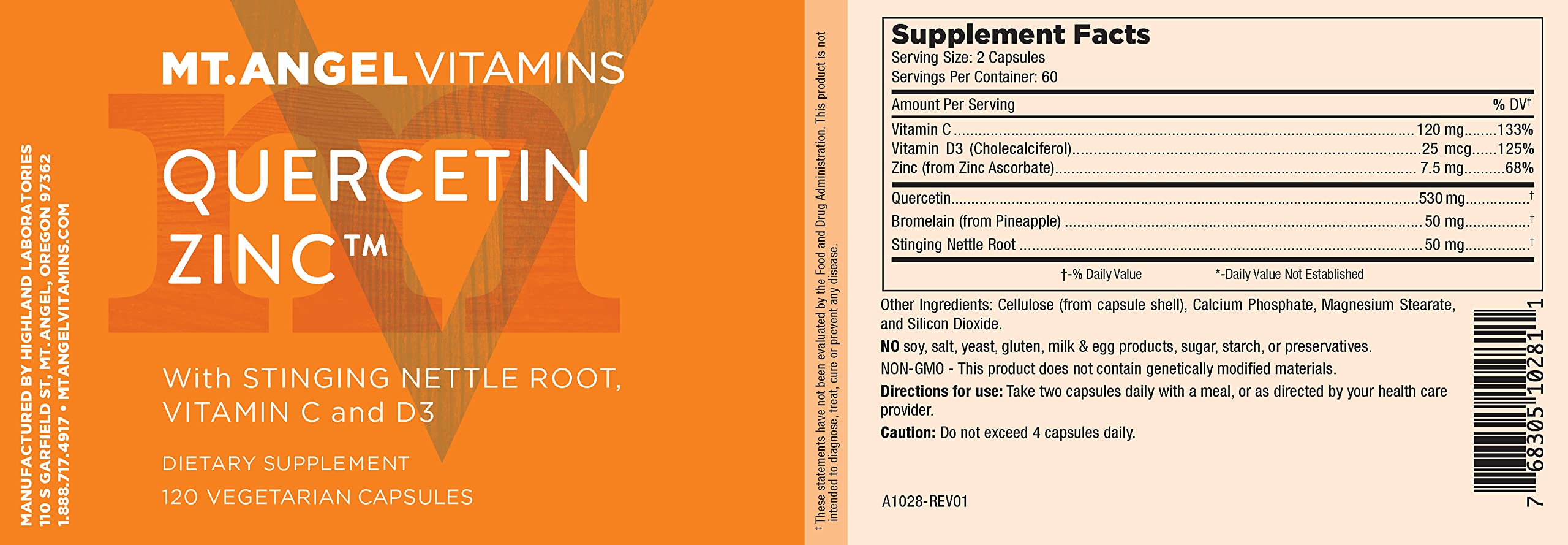 Mt. Angel Vitamins ingredientes clave: quercetina, bromelina y zinc juntos